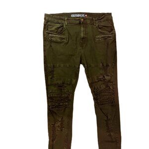 Grindhouse Denim Olive Biker Jeans | Distressed | Men’s 42